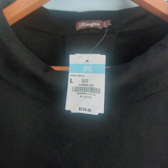 J.McLaughlin Lenka Shift Dress Black L Faux Suede NWT Pockets Mock Neck A Line - Picture 5 of 9